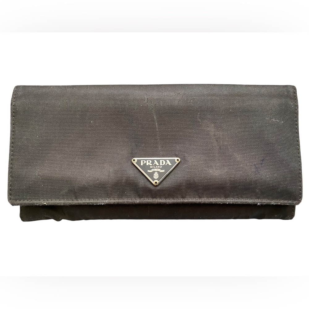 Prada dark green green nylon wallet